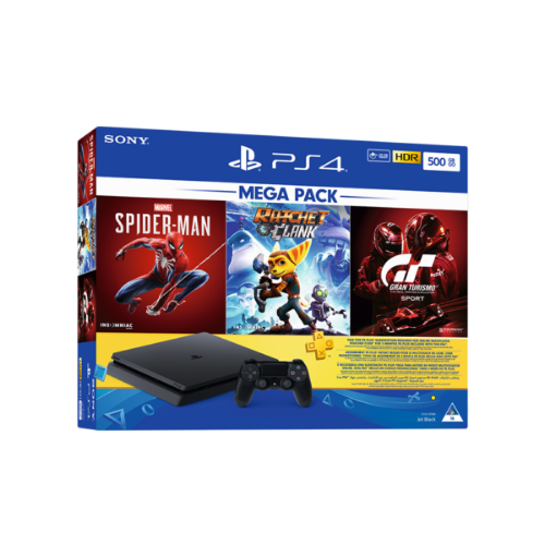 Sony PS4 500GB , Mega Pack 3 Games(SpiderMan, Ratchet & Clank, GranTurismo)+ 1 Controller, +PSN 90 days SON-CUH2216AA