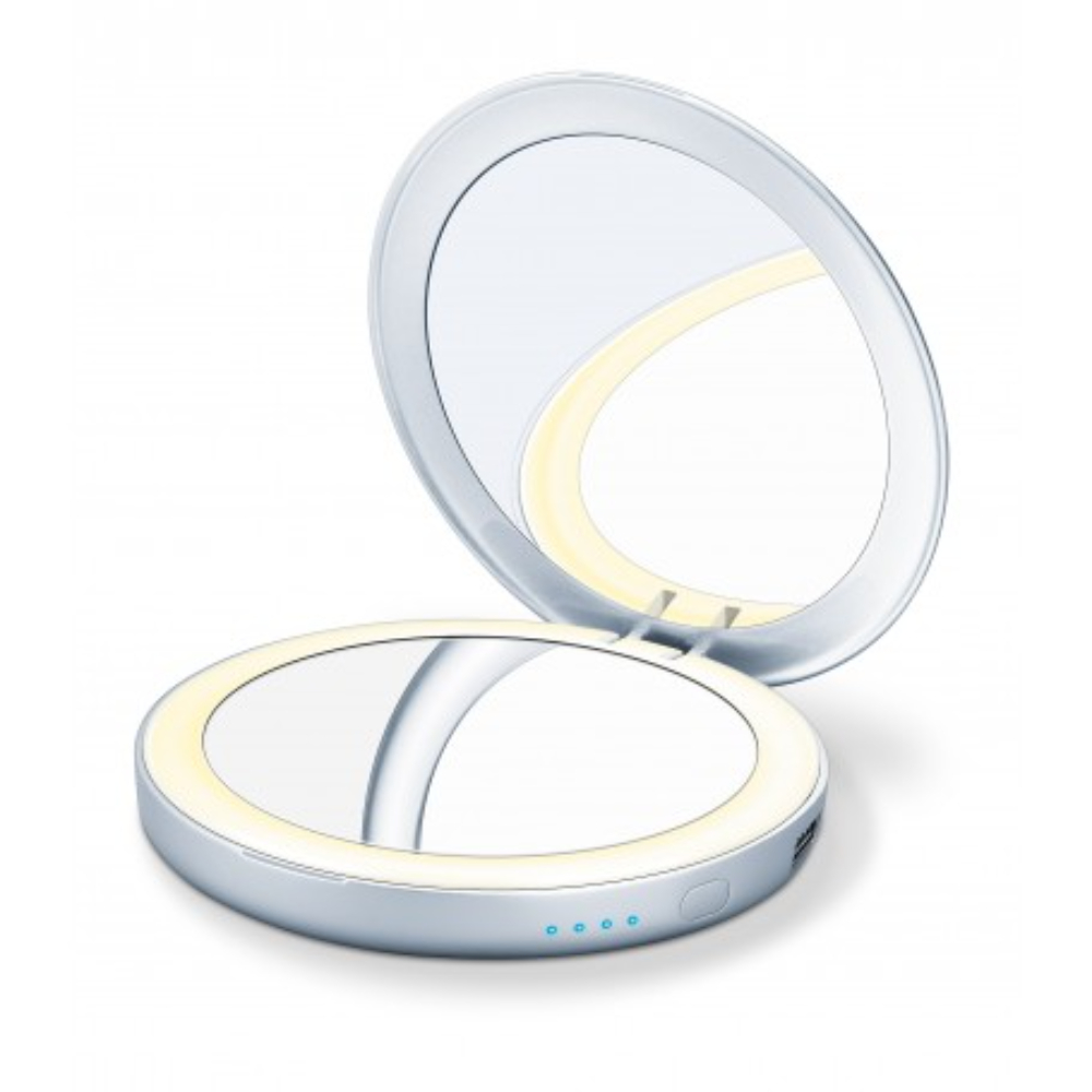 Beurer Illuminated Cosmetics Mirror With Power Bank Integrated Powerbank With 3,000MAH 2 Mirror Surfaces Charging Time Approx. 4 Hours, BEUR-BS39