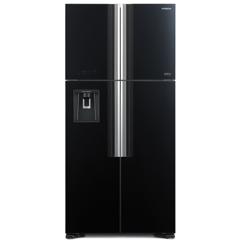 Hitachi Fridge 4 Doors, Glass Black + Water Dispenser, HIT-RW800PL7GB