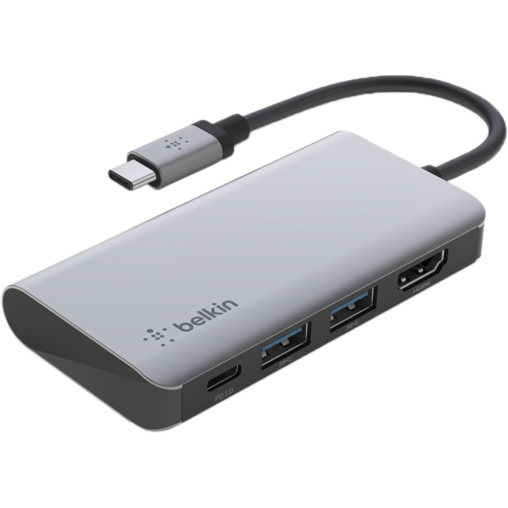 Belkin USB C Multiport Adapter 4In1. 2 X USB A 3.0 (5Gpbs), 1 X HDMI 4K, 1XUSB C 100W Pd, Mac And Windows Compatible, AVC006BTSGY