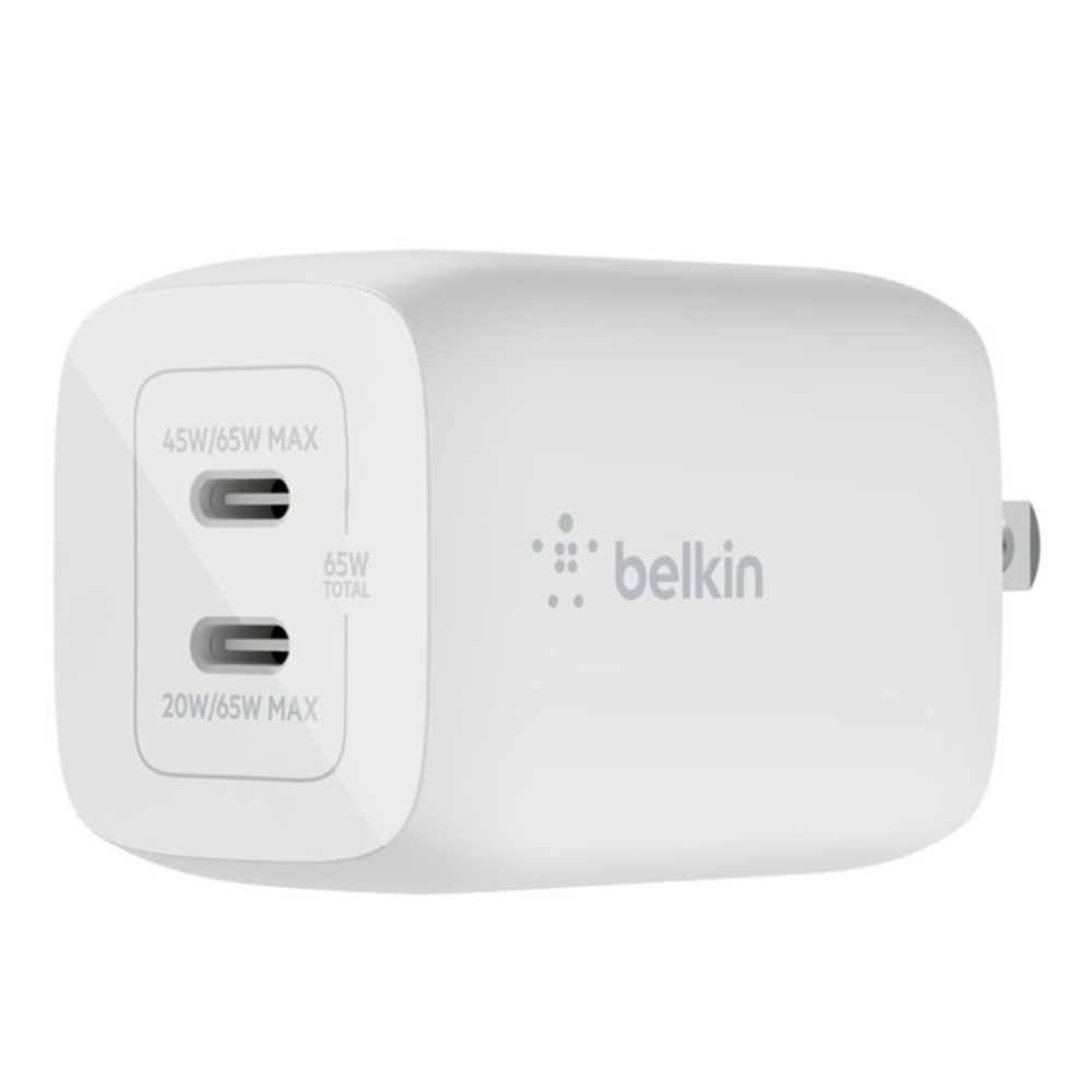 Belkin Boost Charge Pro Dual USB-C Gan Wall Charger With Pps 65W, CLC-WCH013VFWH