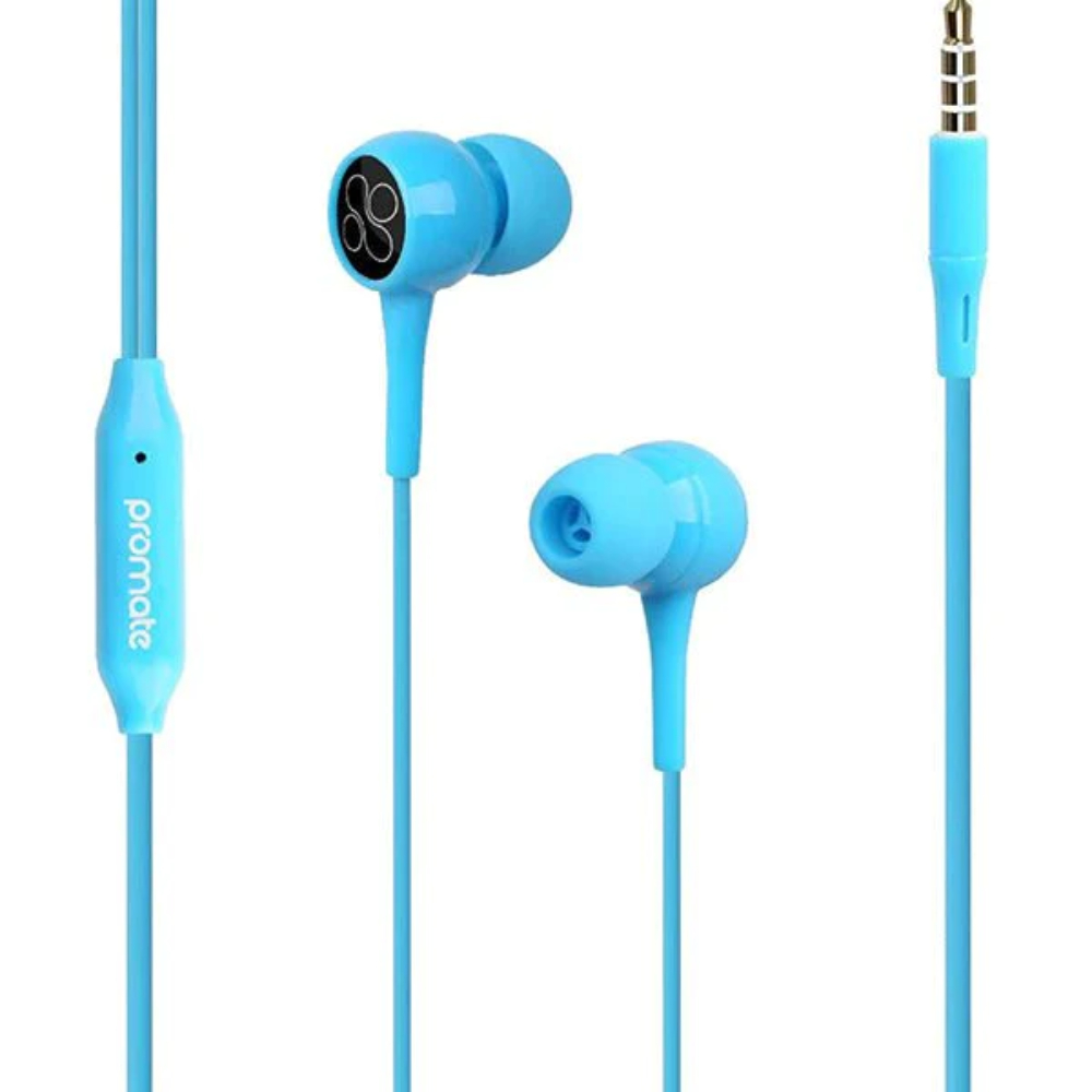 Promate Dynamic In?Ear Stereo Wired Earphone With Inline Microphone, Blue, CLC-BENTB