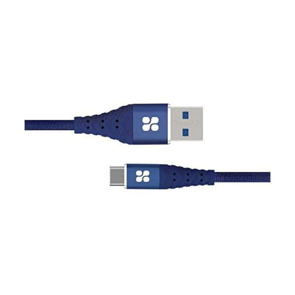 Promate USB-A To USB?C Fabric Braided Data Sync & Charge Cable With 3A Charging Support Blue, CLC-NERVELINKB