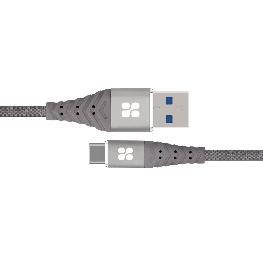 Promate USB-A To USB?C Fabric Braided Data Sync & Charge Cable With 3A Charging Support Grey, CLC-NERVELINKG