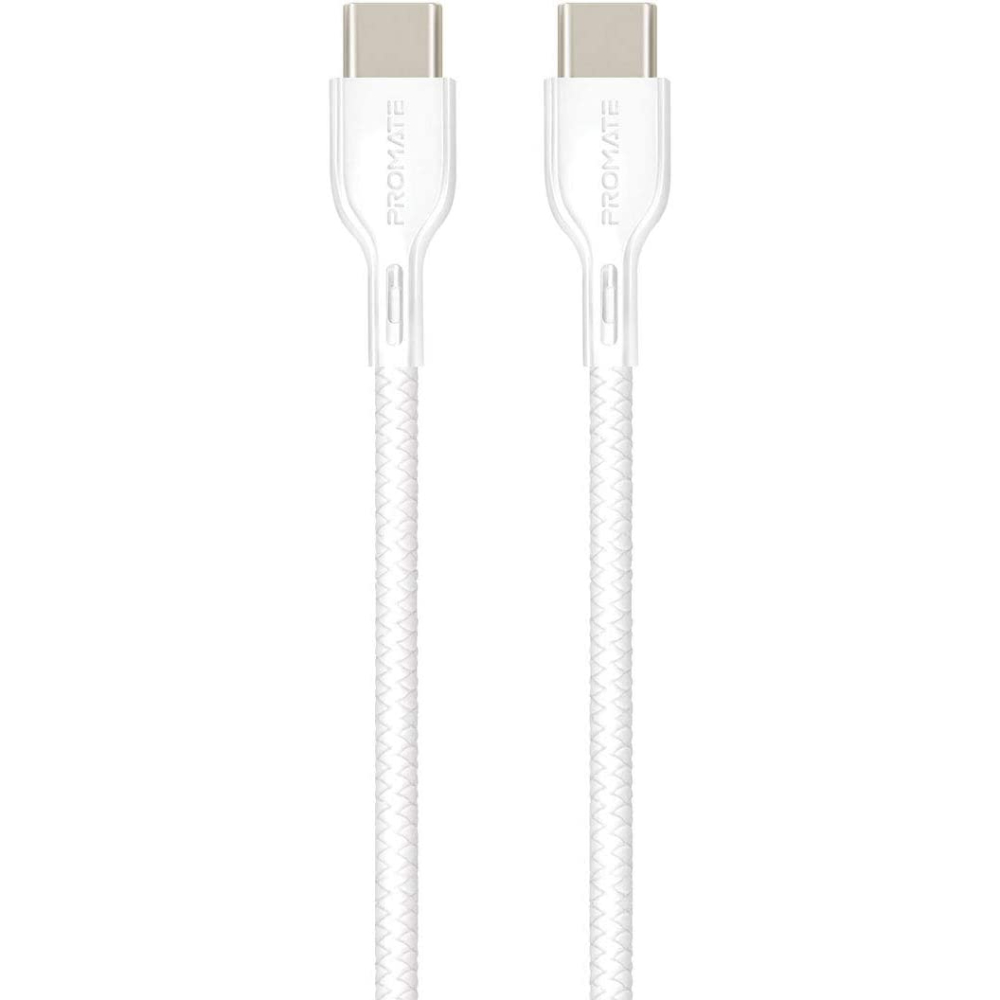Promate 60W USBc To USB-C Cable With Power Delivery Support, 1Meter White, CLC-CCWHITE