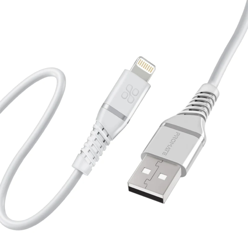 Promate 25cm Lightning Data Sync & Charge Cable With 2A Support White, CLC-25IWHITE