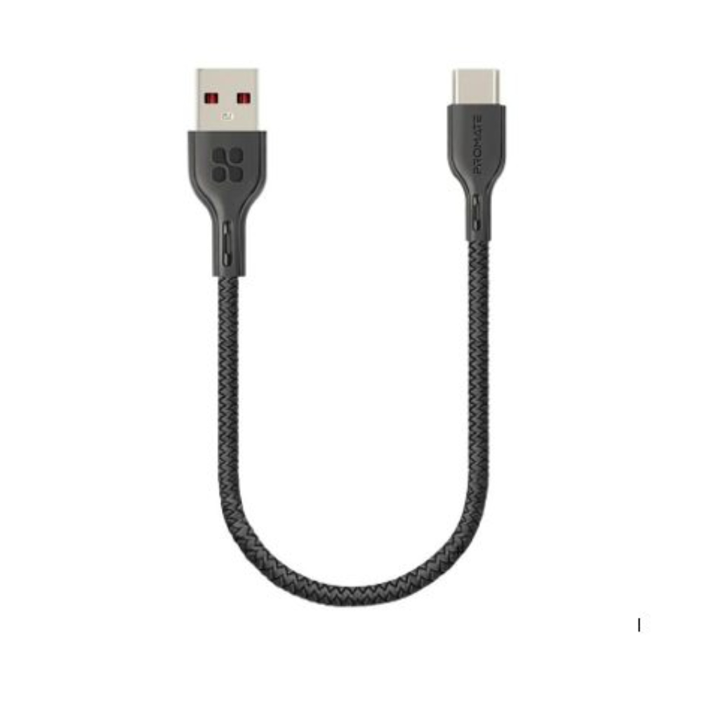 Promate 25cm USB-C Data Sync & Charge Cable With 2A Support Black, CLC-25CBLACK