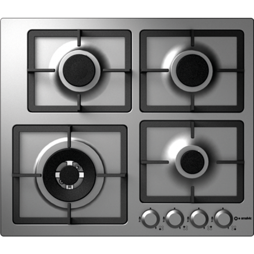 SMALVIC BUILT IN HOB, 60CM, 4 BURNERS, FRONTAL KNOBS, STEEL, PQMF603GT
