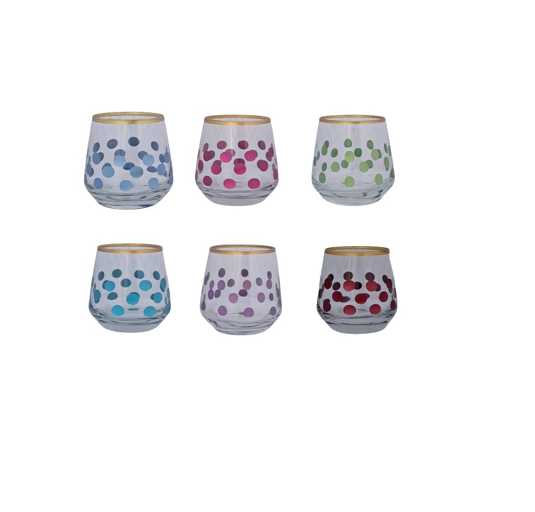 Set Of 6 Glass Short Dotted Colored, TUR-MKR6895