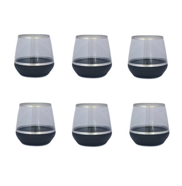 Set Of 6 Short Transparent Glass With Black Base, TUR-MKR8450