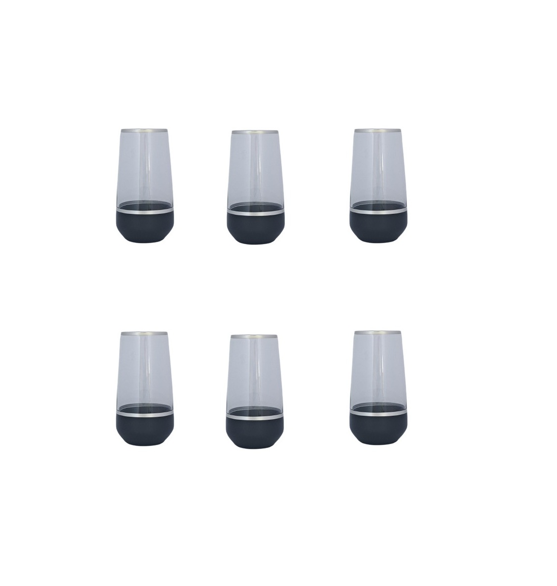 Set Of 6 Tall Transparent Glass With Black Base, TUR-MKR8455