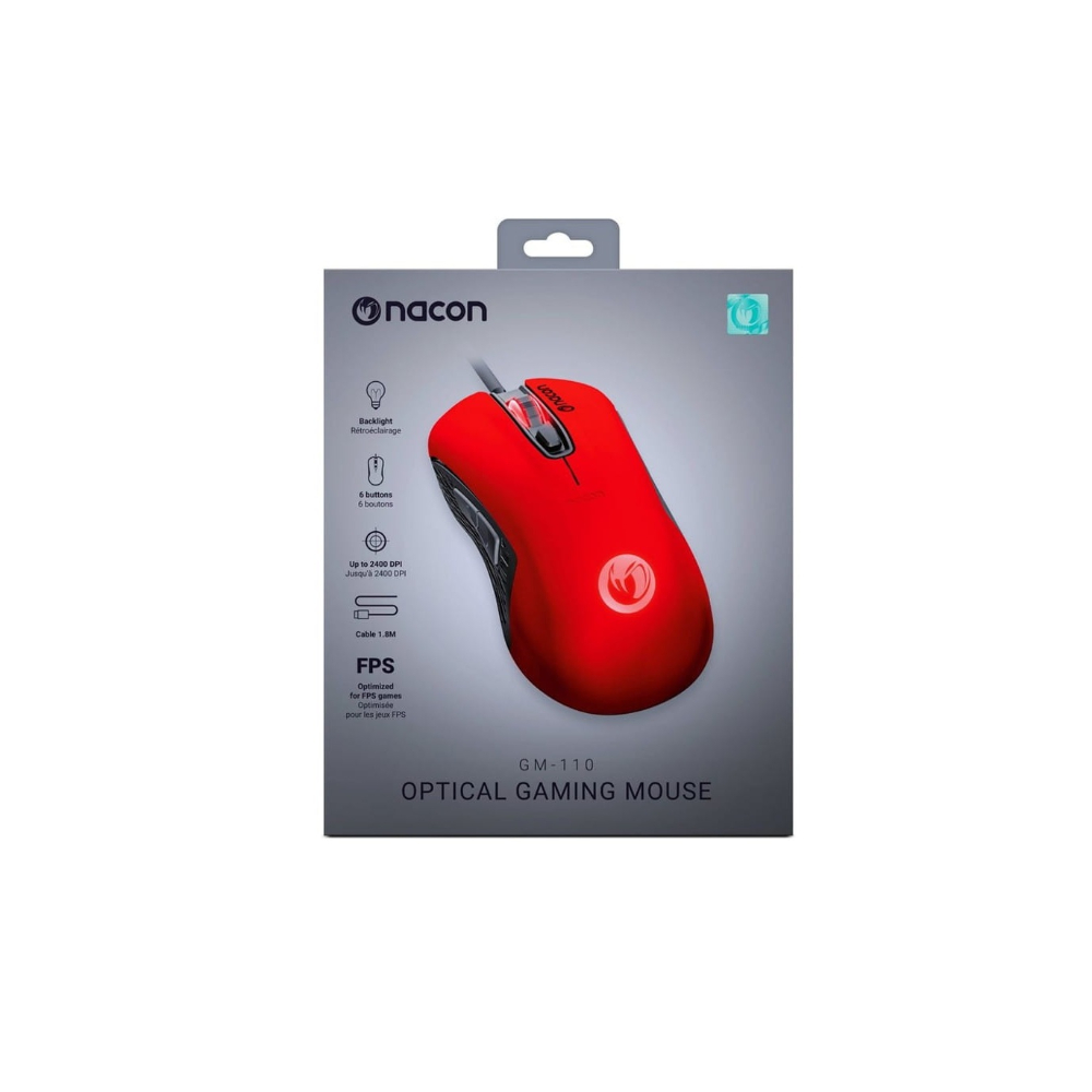 Nacon Gaming Mouse Optical Sensor 2400 DPI 6 Buttons Cable 1.8M Red, CLC-GM110R