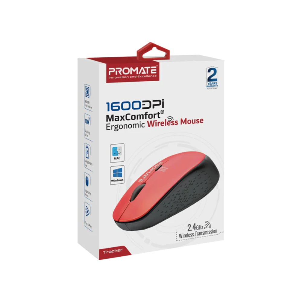 Promate 1600DPI MaxComfort Ergonomic Wireless Mouse, CLC-TRACKR