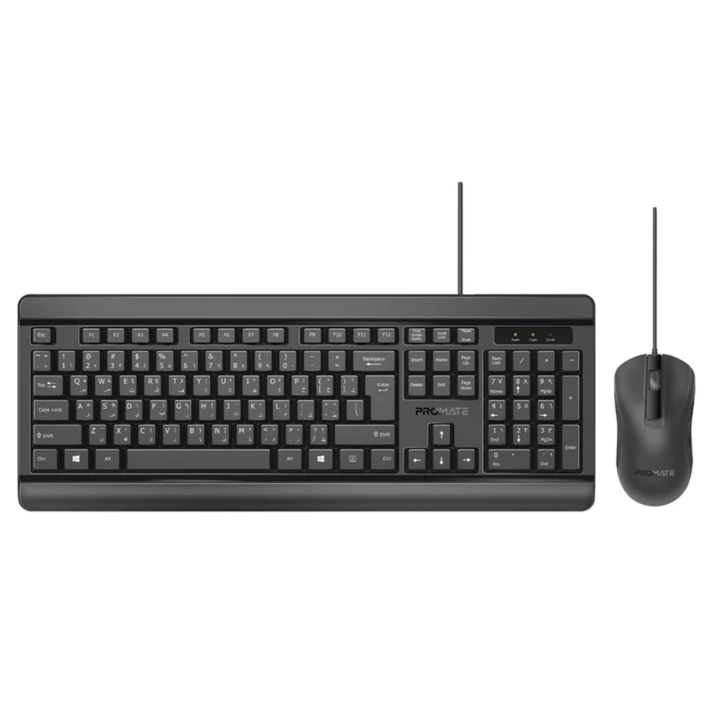 Promate Quiet Keys Wired Keyboard and 1200 DPI Mouse, CLC-CM6E