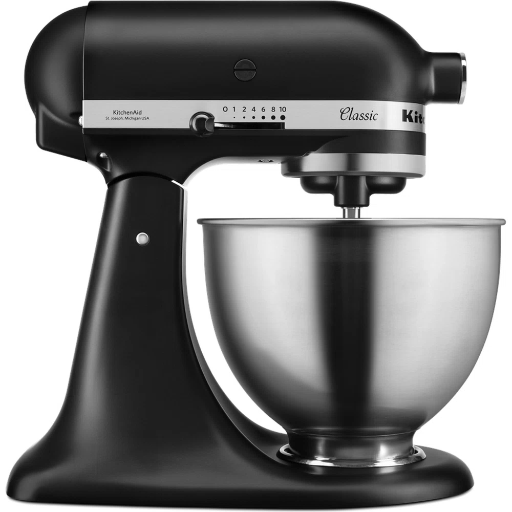 Kitchen Aid Stand Mixer Classic, 4.3L Capacity, 10 Speed Power Control, Fast And Thorough Mixing, Easy Clean, Title Head, Black Matte, 5K45SSBBM