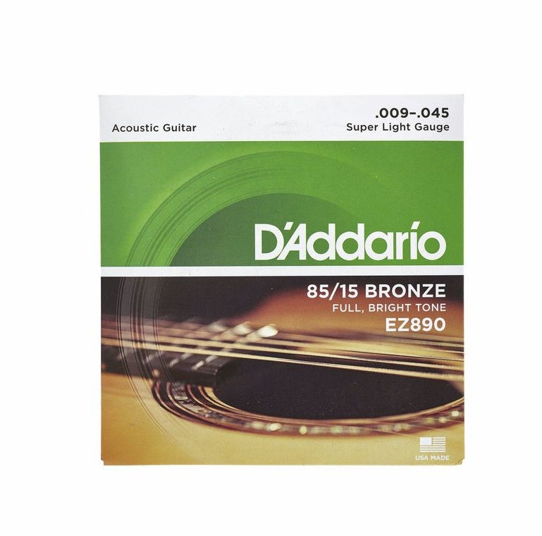 D'Addario Acoustic Guitar, Super Light Gauge 85-15 Bronze Full, Bright Tone, EZ890