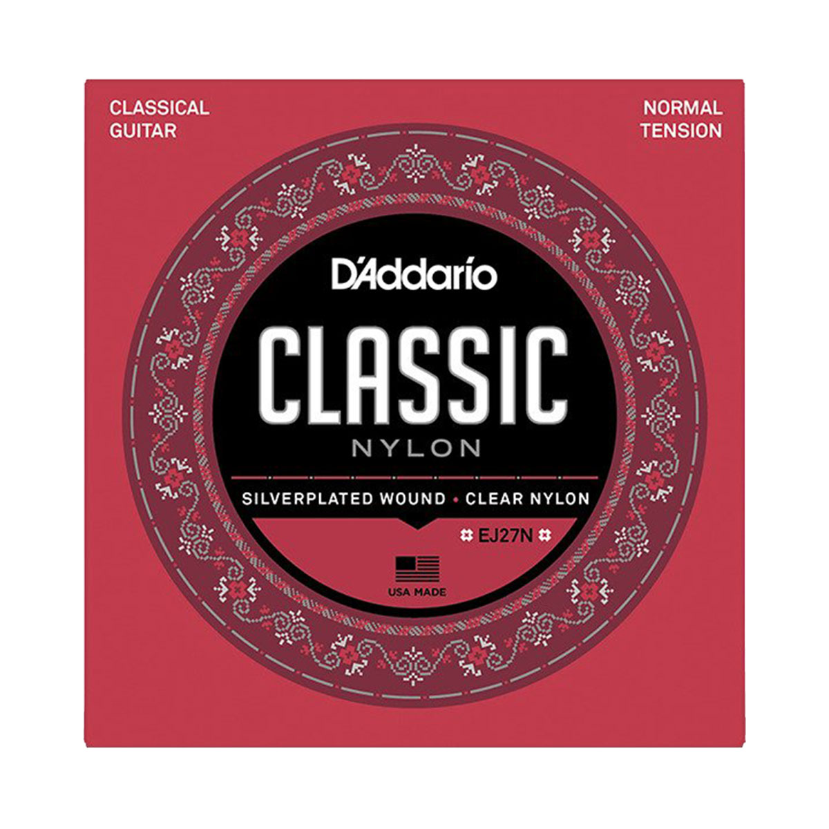 D'Addario Classic Guitar, Normal Tension, Silverplated Wound (Clear Nylon), EJ27N