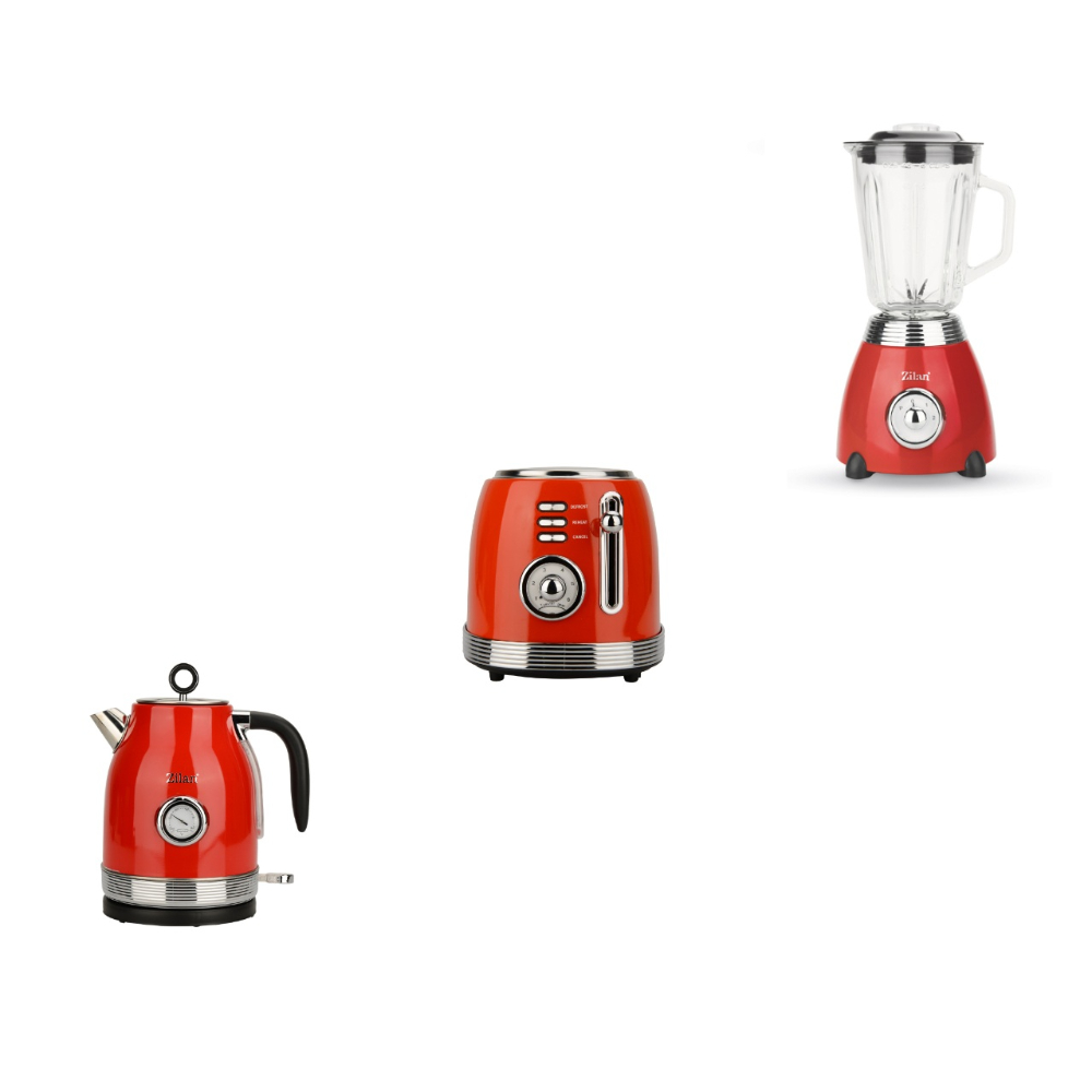 Zilan Retro BUNDLE (Bread Toaster + Retro Kettle 1.7L + Retro Blender 1.5L), ZLN7040 + ZLN7033 + ZLN7057