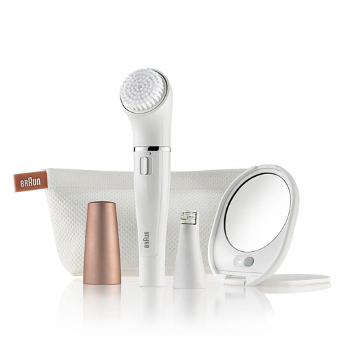 BRAUN WET AND DRY FACE EPILATOR, FACIAL CLEANSING BRUSH, 200 PLUCKING MOTIONS PER SECOND, SLIM EPILATOR HEAD, 10 MICRO OPENINGS, ROSEGOLD WITH BOX, SE831