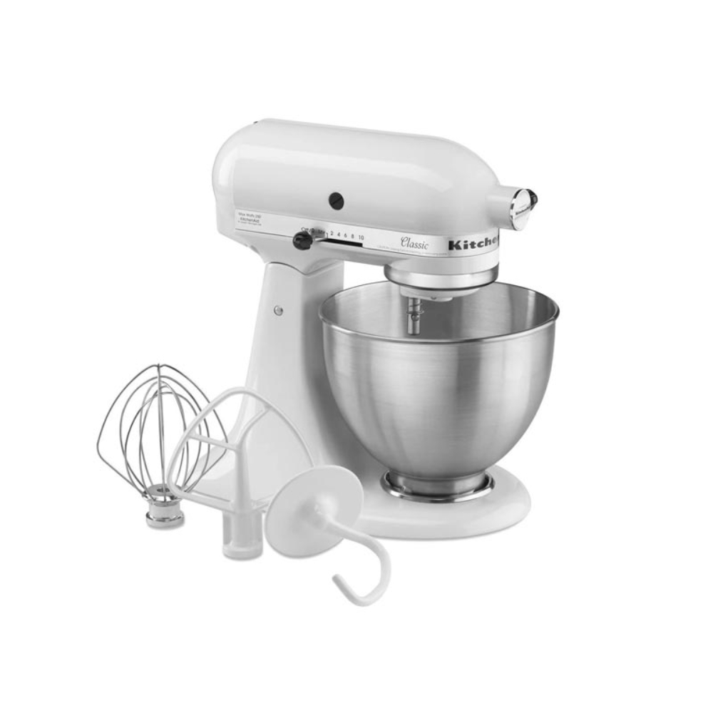 Kitchen Aid Stand Mixer Classic, 4.3L Capacity, 10 Speed Power Control, Fast And Thorough Mixing, Easy Clean, Title Head, White, 5K45SSEWH