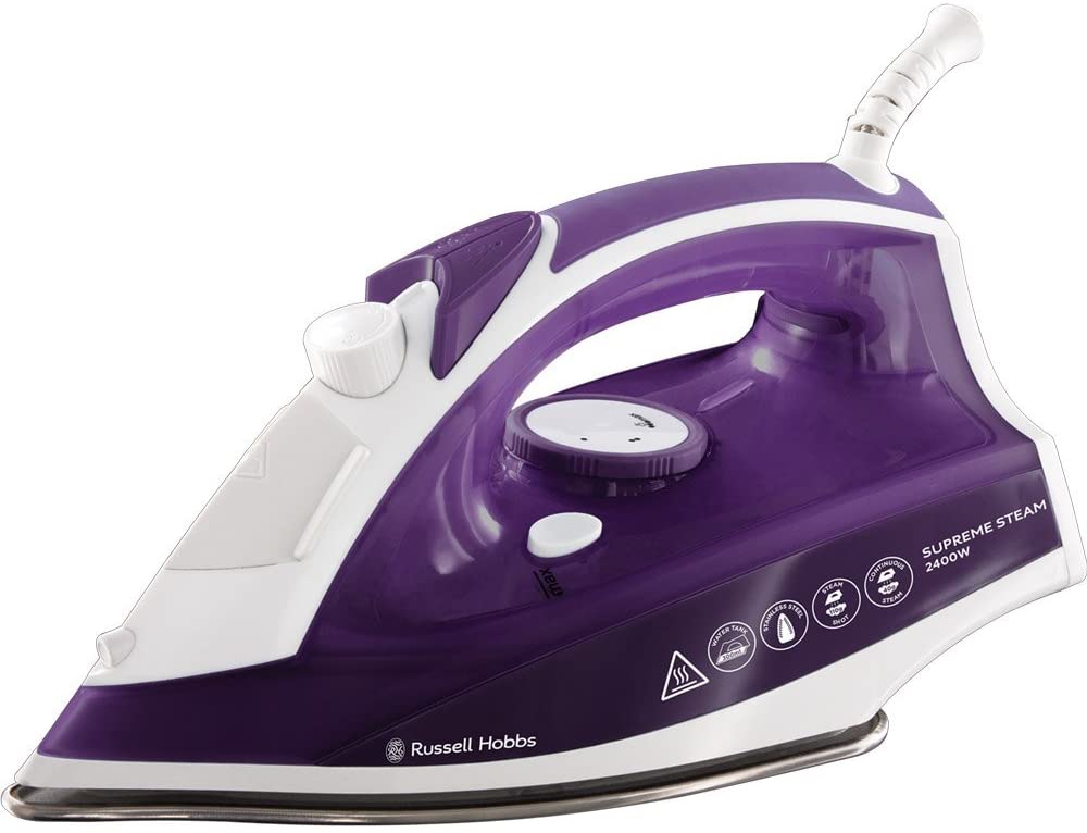 Russell Hobbs Steamglide Iron, 300ML Tank, 2400W Power, Self Cleaning Function, Soft Touch Handle And Dial, Purple And White, 23060-56