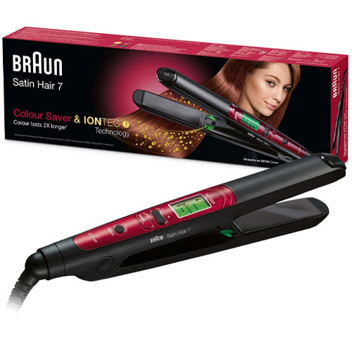BRAUN SATIN 7 COLORED HAIR STRAIGHTENER, 130-200ºC TEMPERATURE RANGE, 40 SECOND HEAT UP TIME, TEMPERATURE MEMORY FUNCTION, AUTO SHUT OFF, COOL TIP, ST750