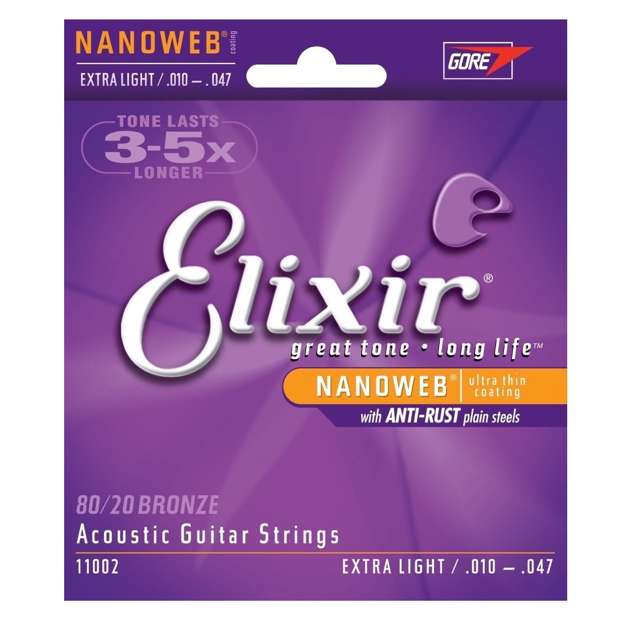 Elixir Nanoweb Acoustic Guitar Strings, 10-47, Extra Light, EXL-NWEXLT010
