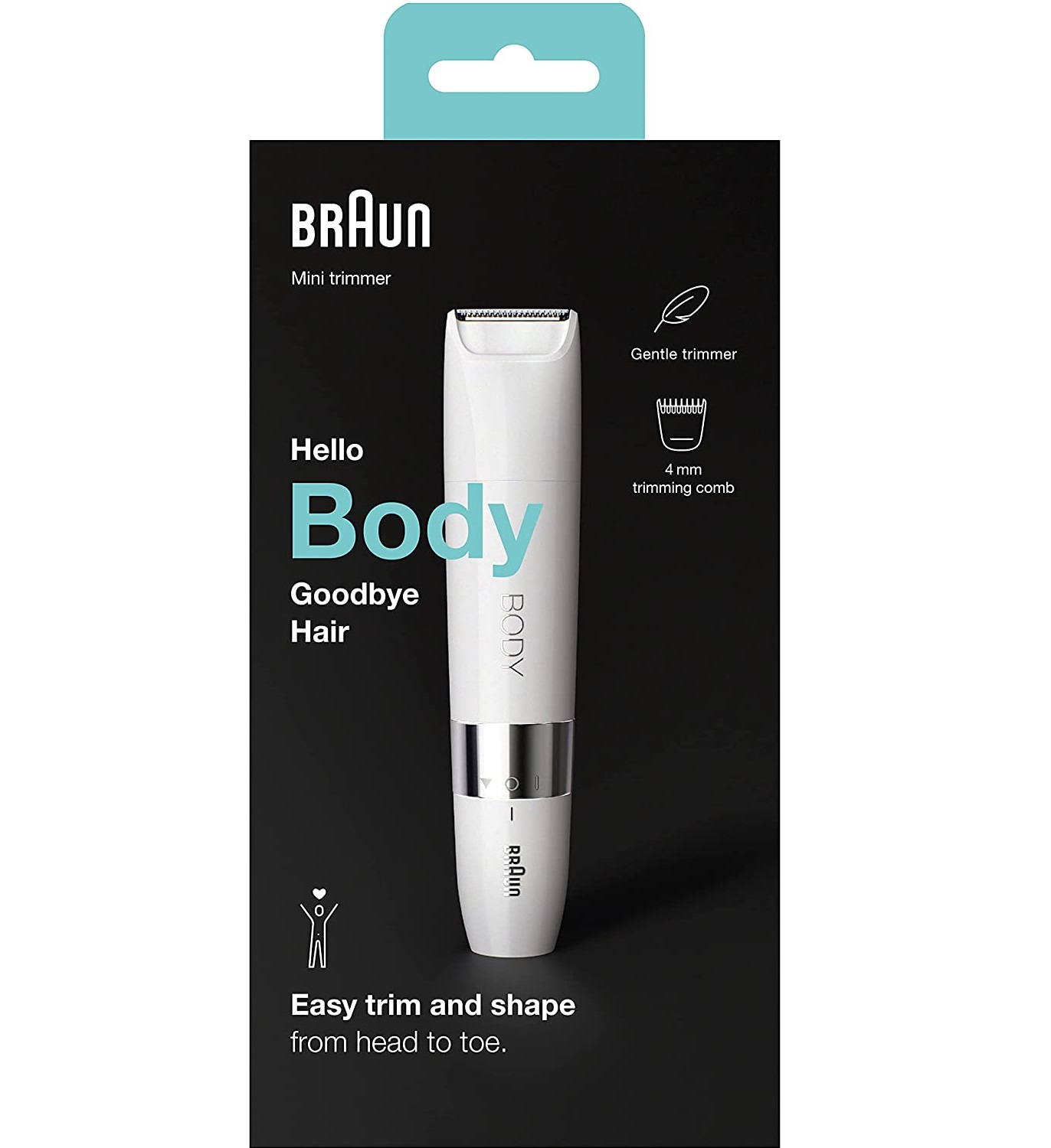 Braun Body Mini Trimmer, Electric Body Hair Removal for Women and Men, White, BST1000