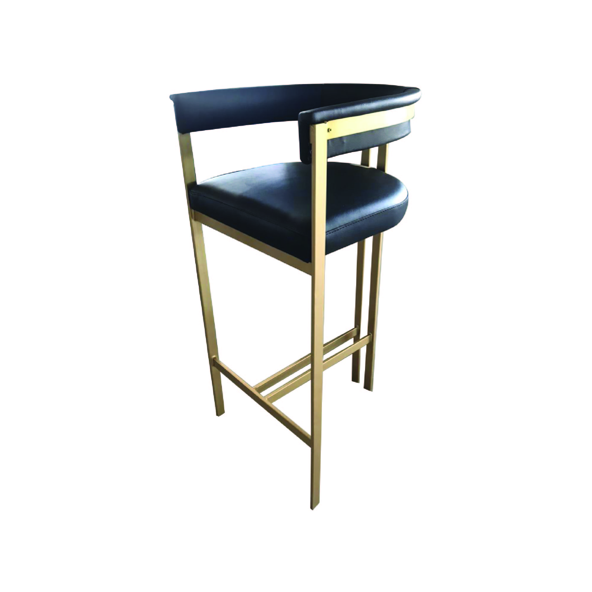 Mobili Casa, Bar Chair Gold Stoolwith Black Leather, CHBARGB