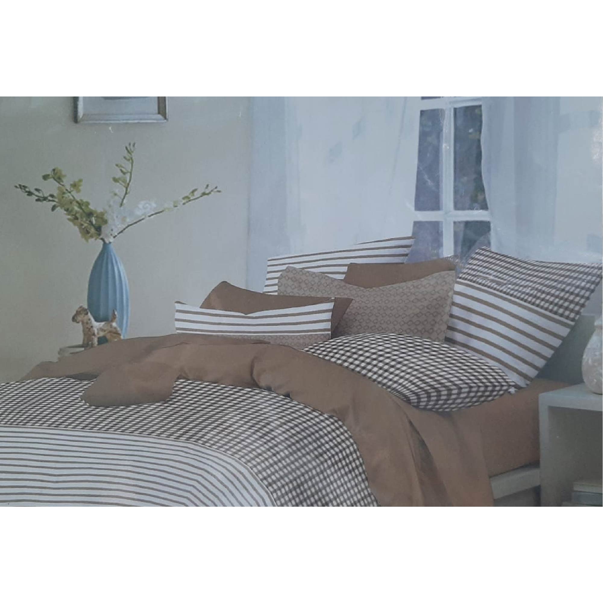 Windsor White/Begie/Brown Luxury Bed Linen Collection Single, WIN-8391WBBR