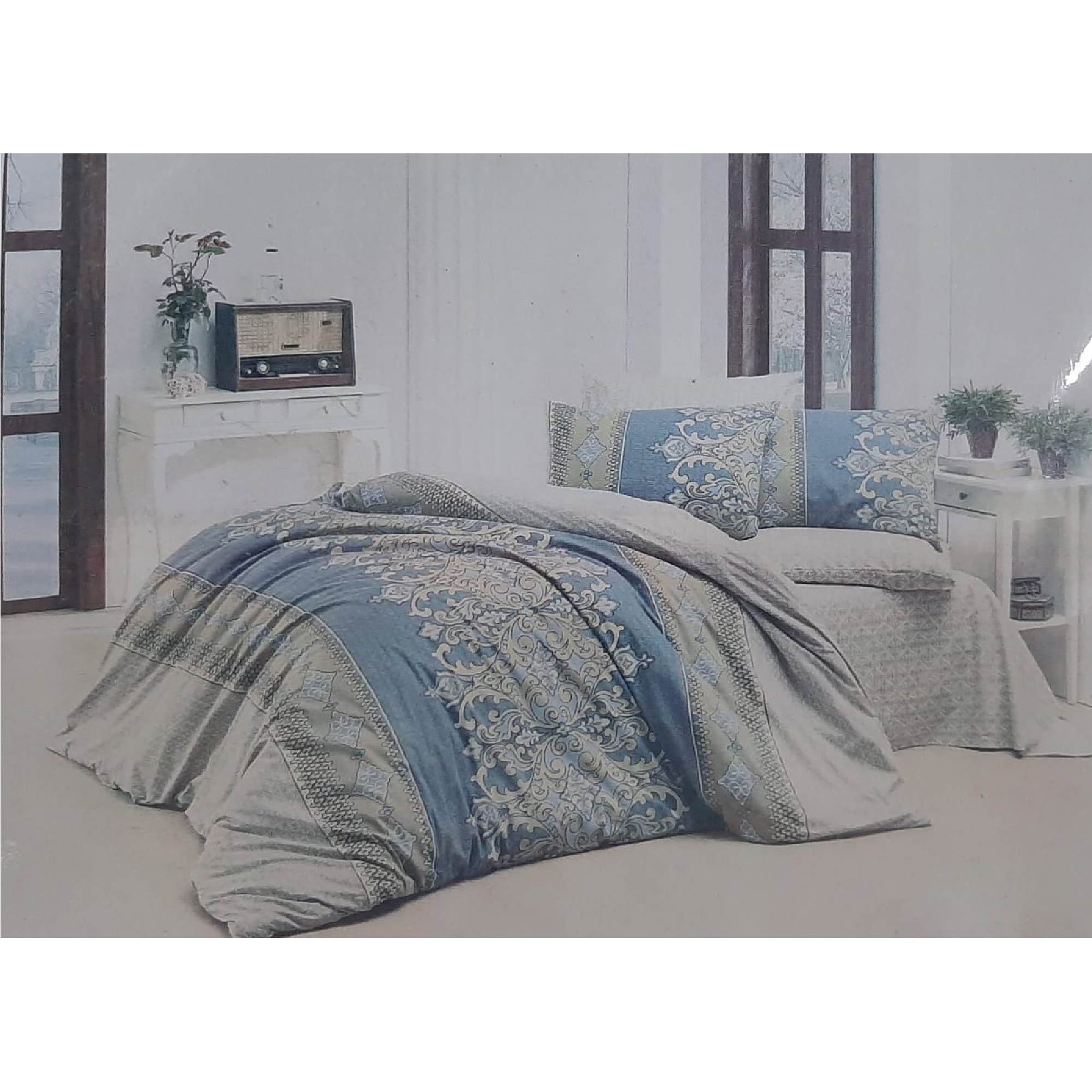 Windsor White/Blue/Grey Luxury Bed Linen Collection Double, WIN-8407WBLG