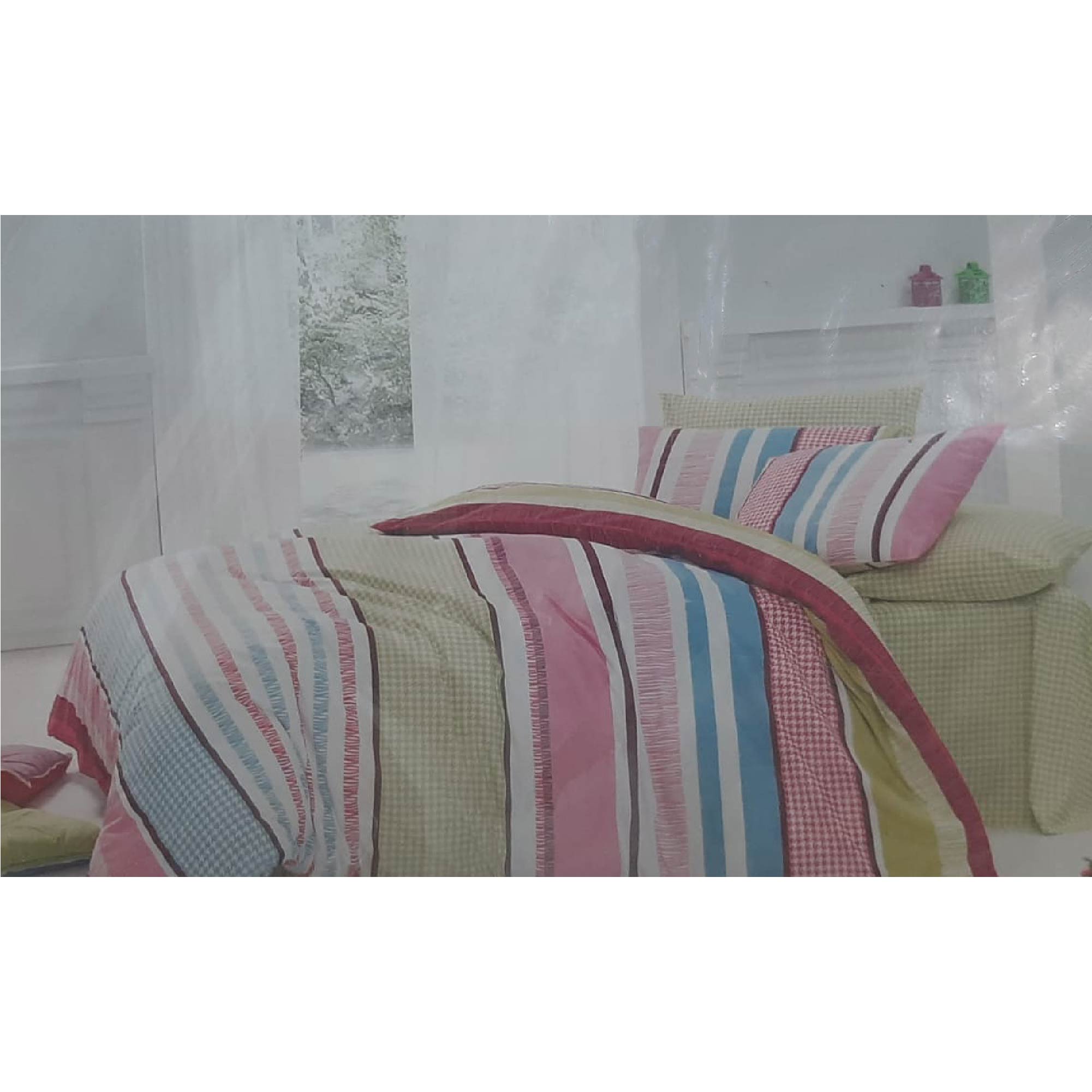 Windsor White/Blue/Pink Luxury Bed Linen Collection Double, WIN-8407WBLPK