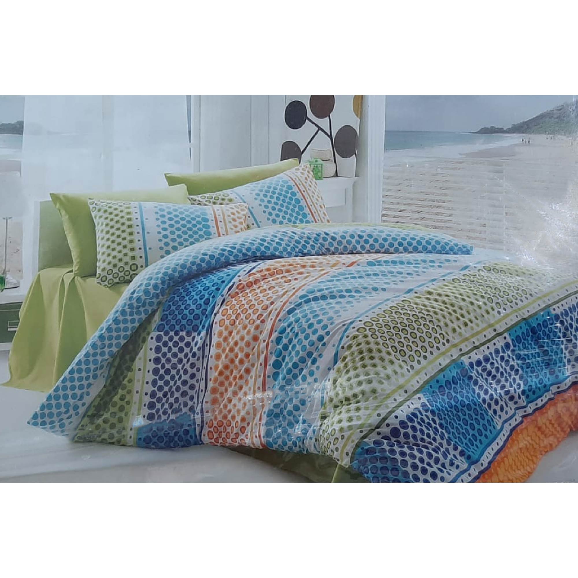 Windsor White/Blue/Green Luxury Bed Linen Collection Double, WIN-8407WBLGR