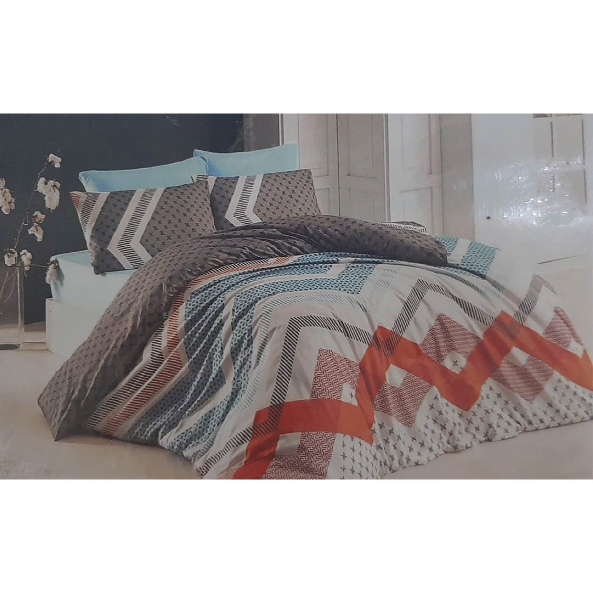 Windsor White/Red/Black Luxury Bed Linen Collection Double, WIN-8407WRBLK