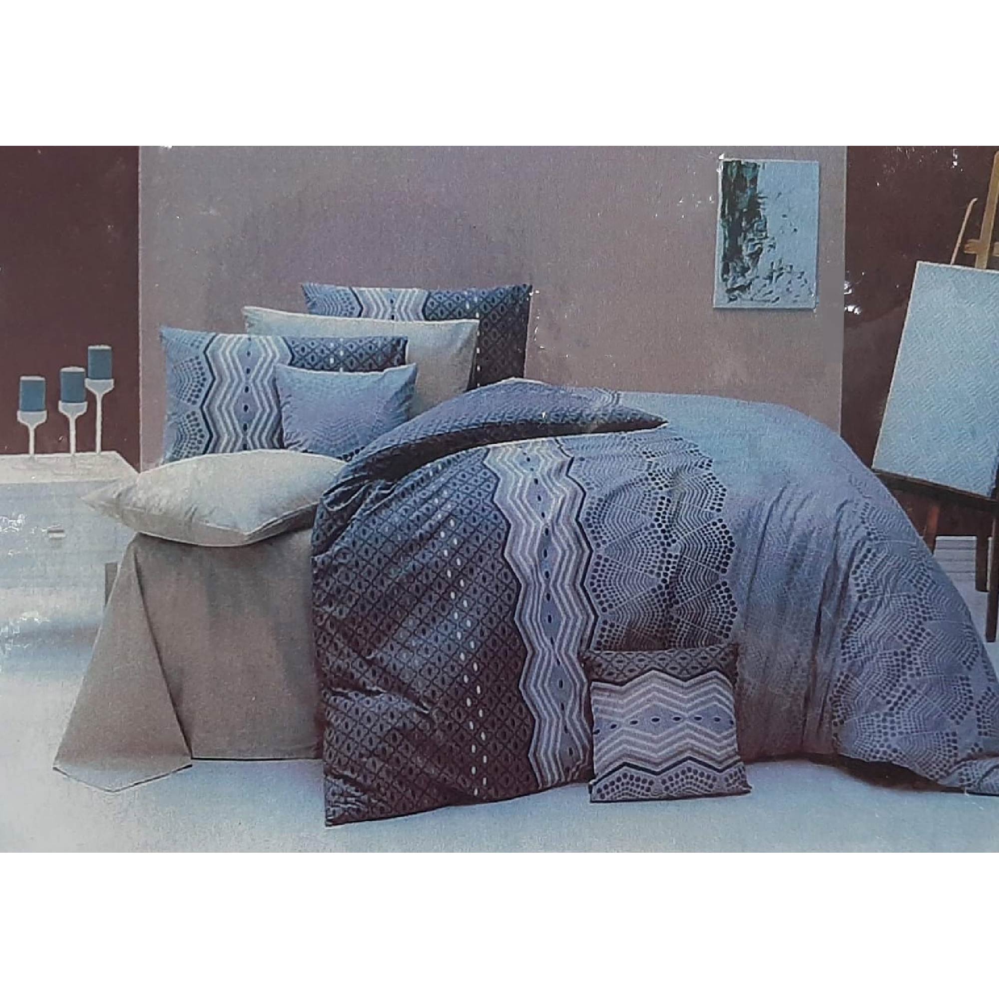 Windsor Blue/Beige Luxury Bed Linen Collection Double, WIN-8407BLB
