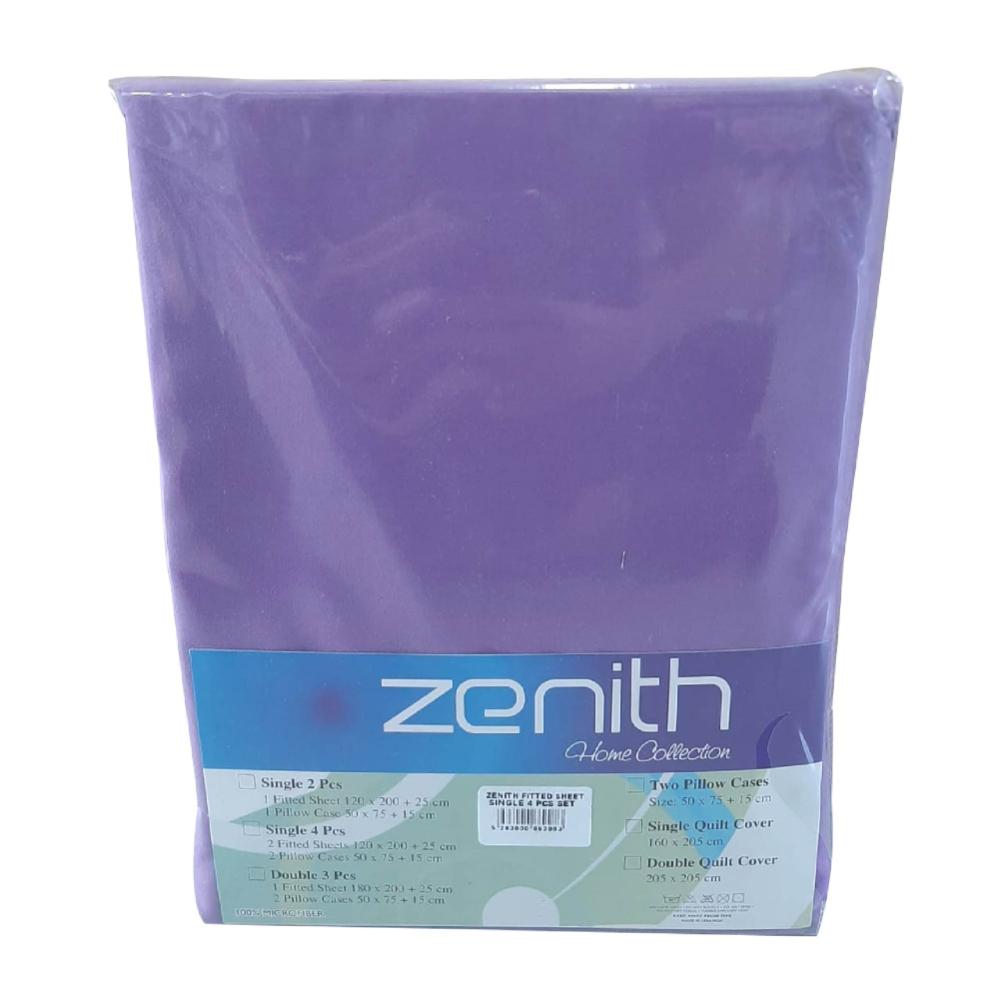 Zenith Purple Fitted Sheet Single 4 Pcs Set, ZEN-2983PU