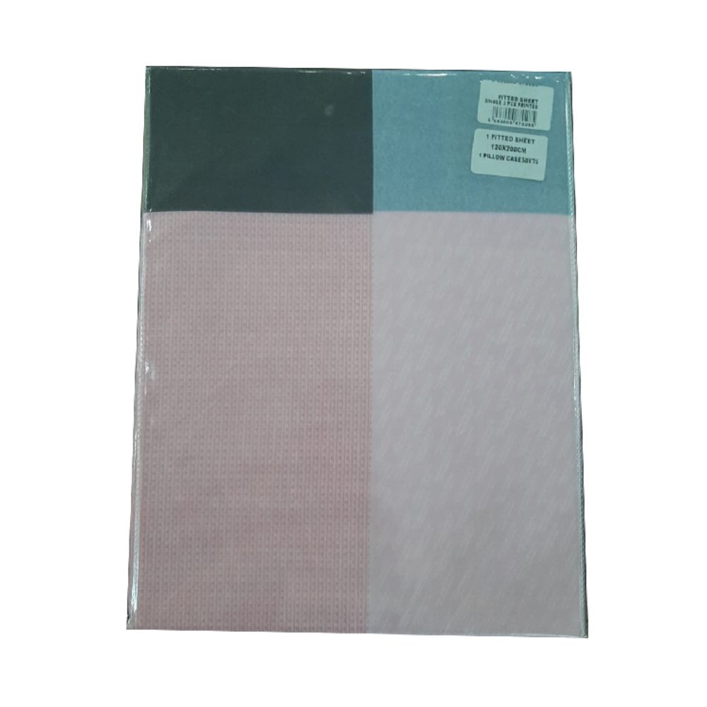 Zenith Pink/Light Blue/Black Printed Fitted Sheet Single 2 Pcs, ZEN-0285PKLBLBLK