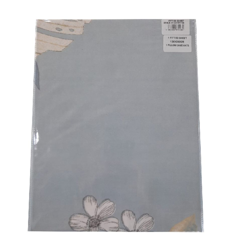 Zenith Light Blue/White Printed Fitted Sheet Single 2 Pcs, ZEN-0285LBLW