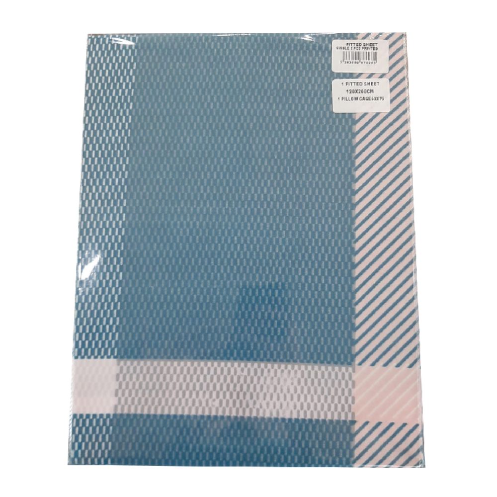 Zenith White/Blue Printed Fitted Sheet Single 2 Pcs, ZEN-0285WBL