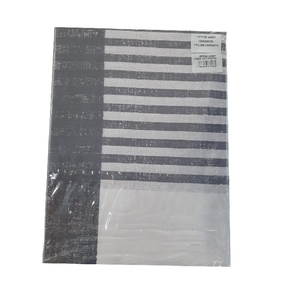 Zenith White/Black Printed Fitted Sheet Single 2 Pcs, ZEN-0285WBLK