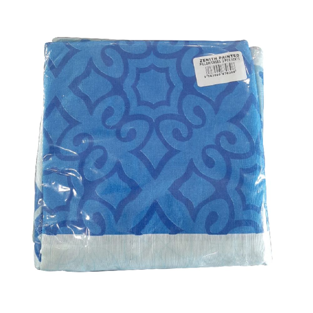 Zenith White/Grey/Blue Pillow Case Printed 2 Pcs, ZEN-0308WGBL