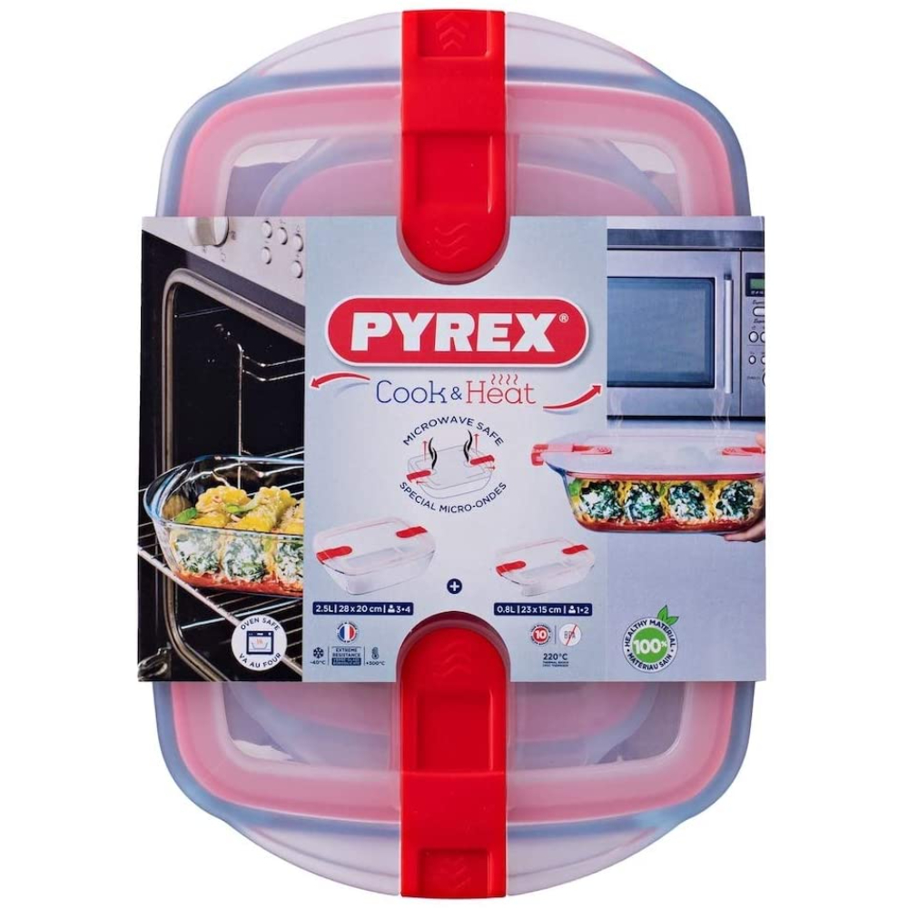 PYREX Set PX216PH+213PH CK&HT (2 Rectangular Dish with Lid Capacity: 0.8L & 2.5L), PYR-239868