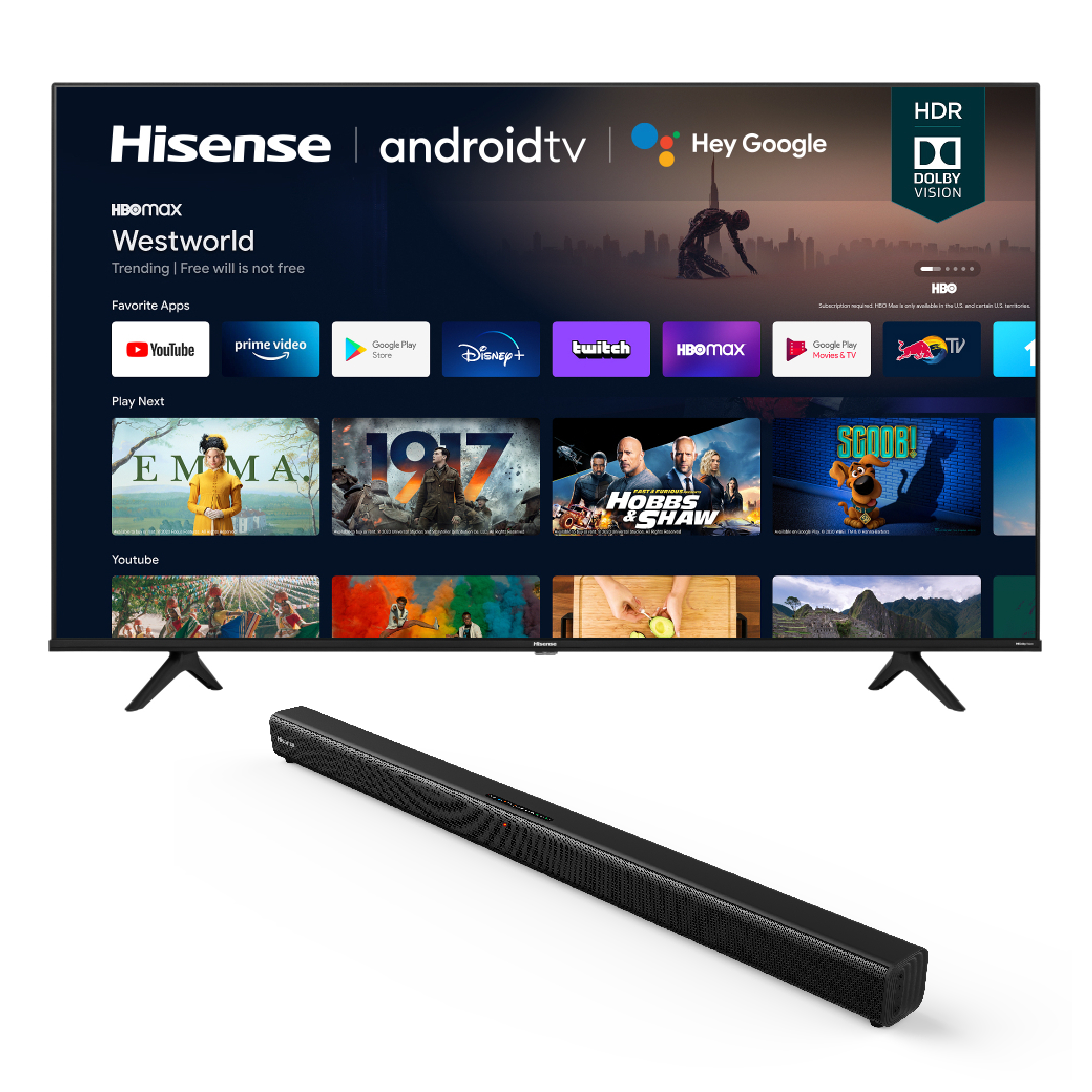 Hisense TV 55-Inch, 4K, Ultra HD Smart B/IN Receiver + Hisense SoundBar, HSN-55A62GS+HS205