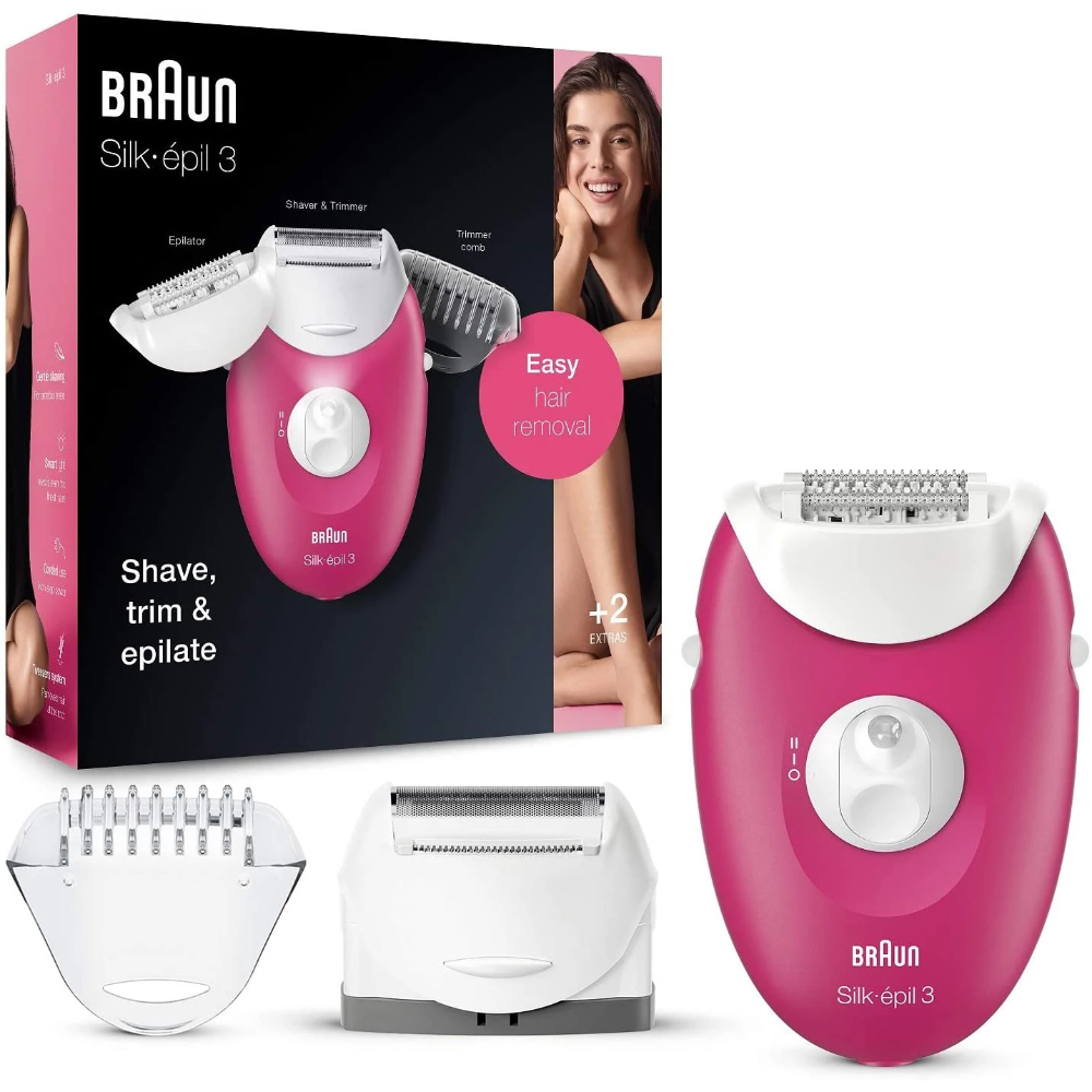 Barun Silk-Epil Pink With 3 Extras Including Shaver & Trimmer, BRA-3410