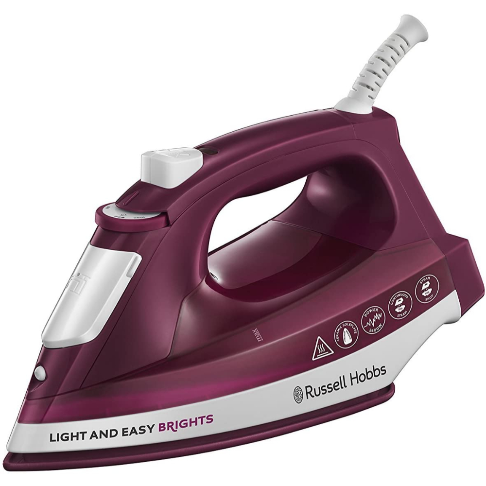 Russell Hobbs Iron Ceramic Infused Color Soleplate, Auto Steam Technology, 2M Cord 2400W, Water Spray, 24820-56