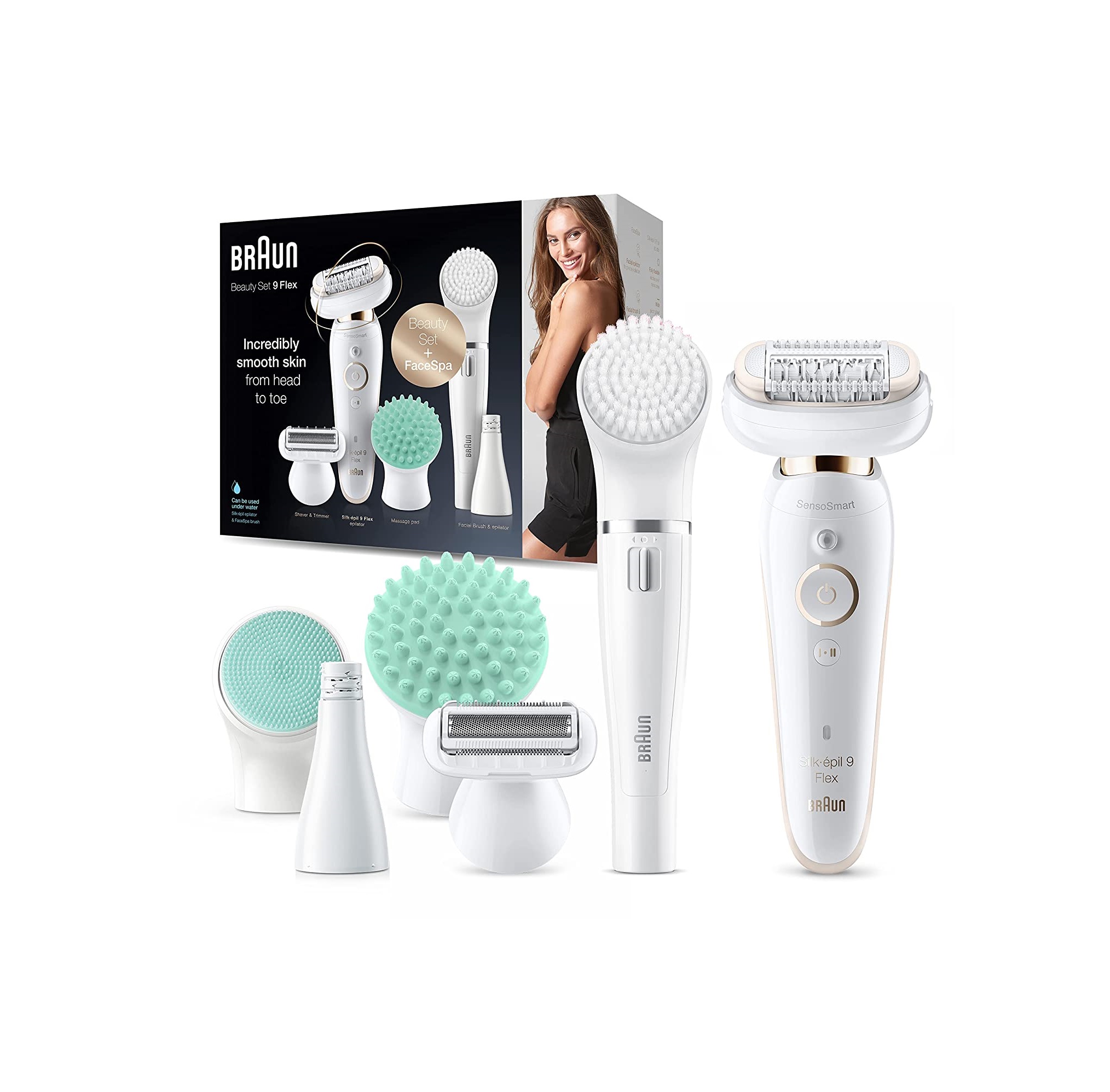 Braun Epilator Silk-Epil 9 Flex Beauty Set, Facial Hair Removal For Women, Shaver & Trimmer, Cordless, Rechareable, Wet & Dry, Facespa, SES9300