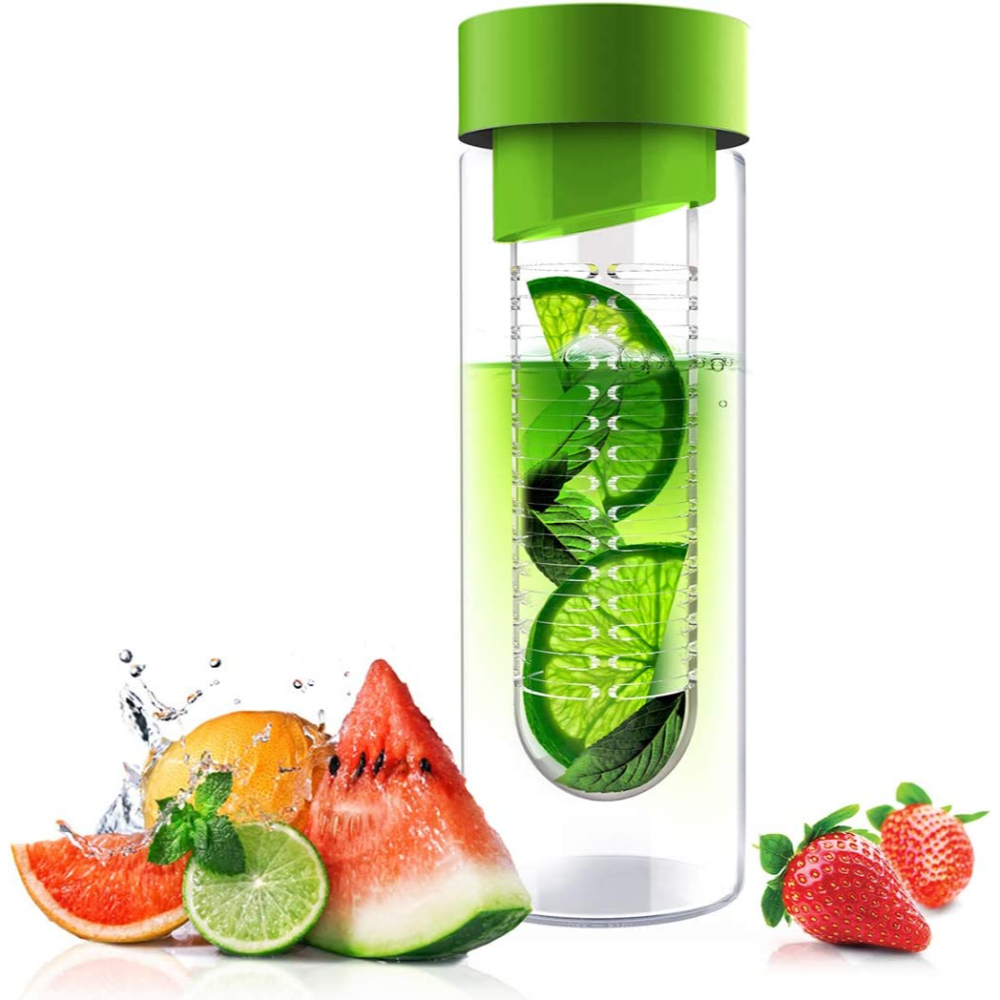 Asobu Flavor It Glass Water Bottle,Tempered Glass And Tritan,With Fruit Infuser Green/Silver, ASB-SWG11GS