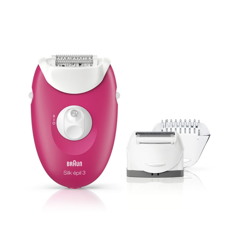 Braun Silk-Epil Pink With 3 Extras Including Shaver & Trimmer For Sensitive Areas 2 Speeds, SE3410