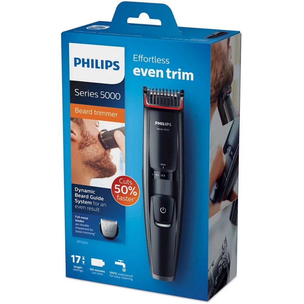 Philips Beard Trimmer 0.2Mm, Washable 60Min Cordless, 1HR Charge, BT5200/16