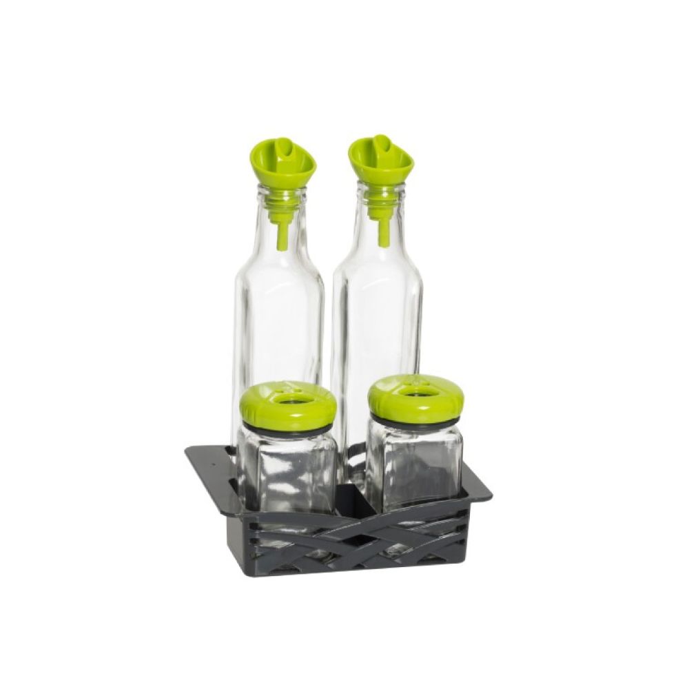 Herevin Oil-inegar Set 2x250CC With Salt Shaker 2x160CC Green, 152090-560G